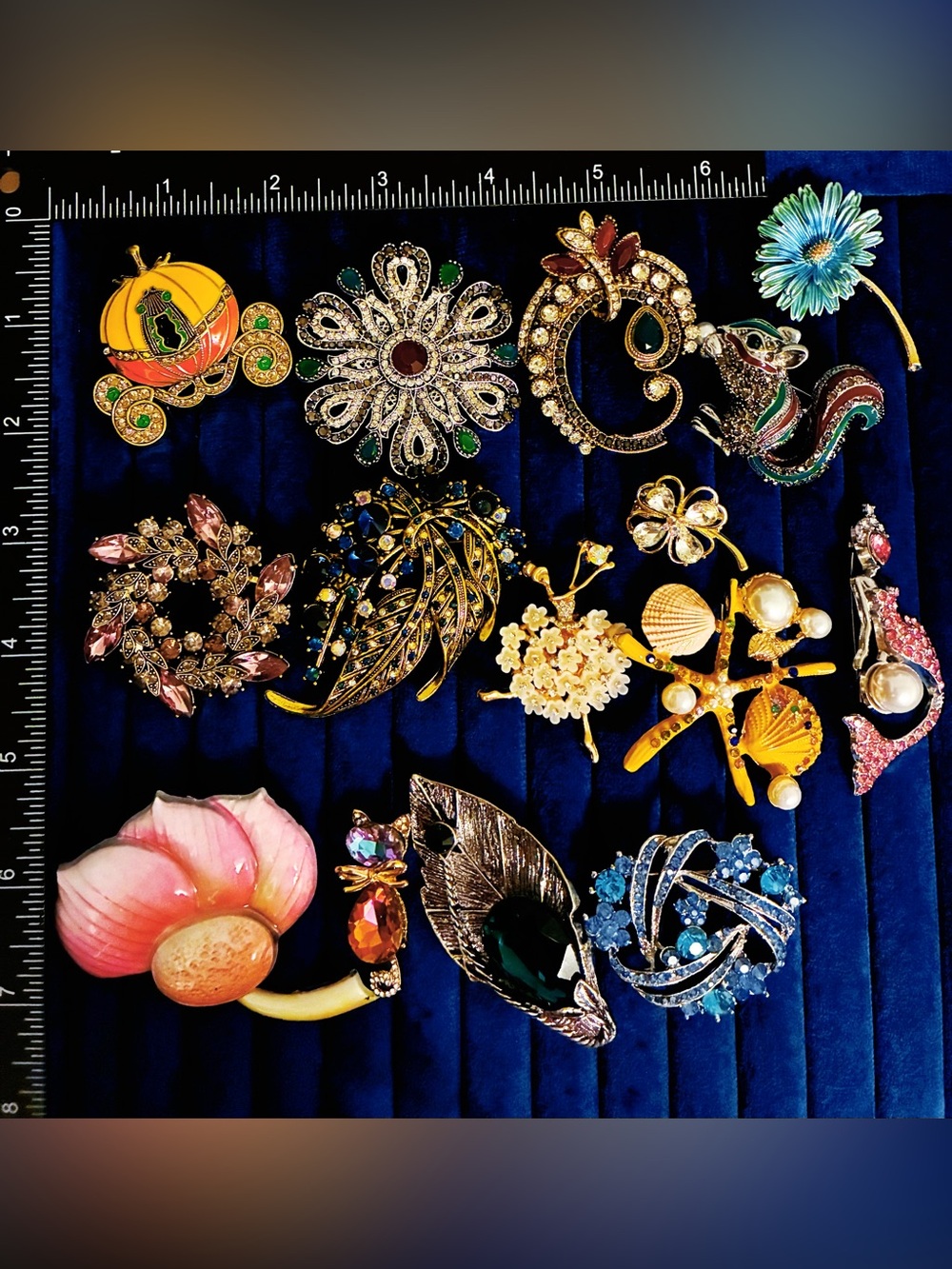 Lot of 15 Brooch Pins Rhinestone Enamel Mermaid Squirrel Flower Pumpkin